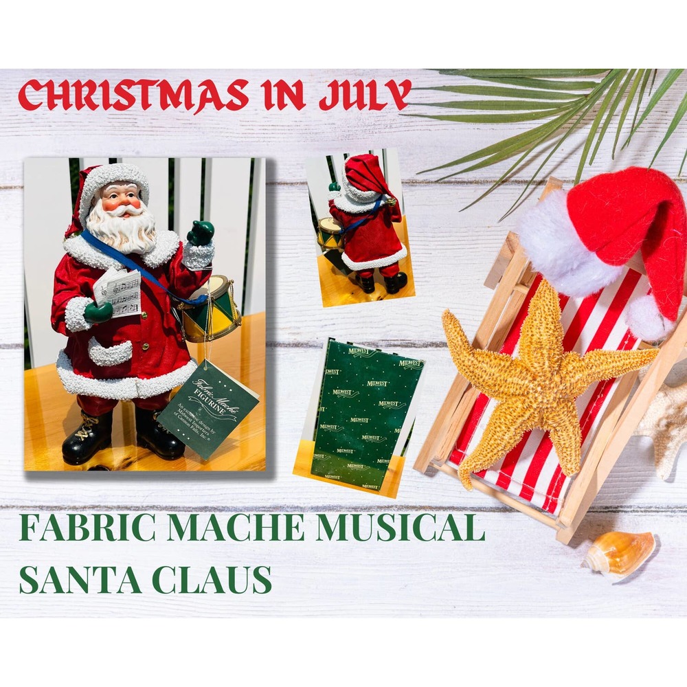 Festive Vintage Fabric Mache Musical Santa Claus Figurine with Drum